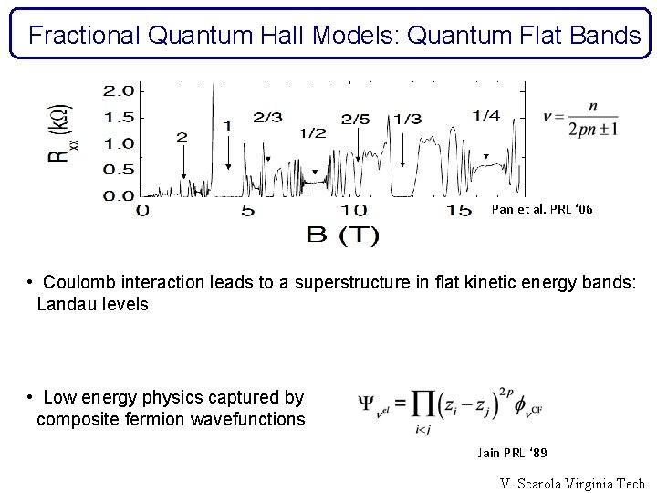 Fractional Quantum Hall Models: Quantum Flat Bands Pan et al. PRL ‘ 06 •