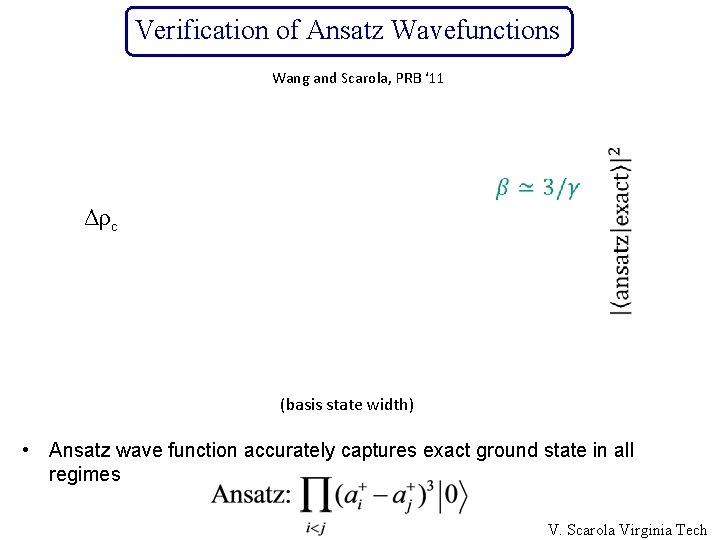 Verification of Ansatz Wavefunctions Wang and Scarola, PRB ‘ 11 Δρc (basis state width)
