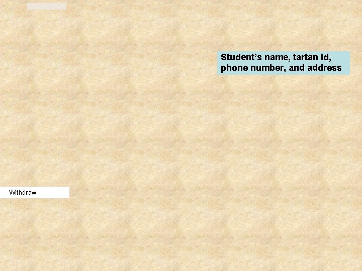 Student’s name, tartan id, phone number, and address Withdraw 