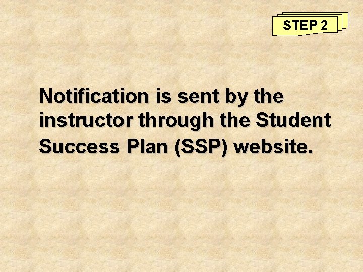STEP 2 Notification is sent by the instructor through the Student Success Plan (SSP)