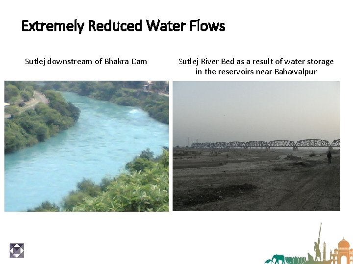 Extremely Reduced Water Flows Sutlej downstream of Bhakra Dam Sutlej River Bed as a