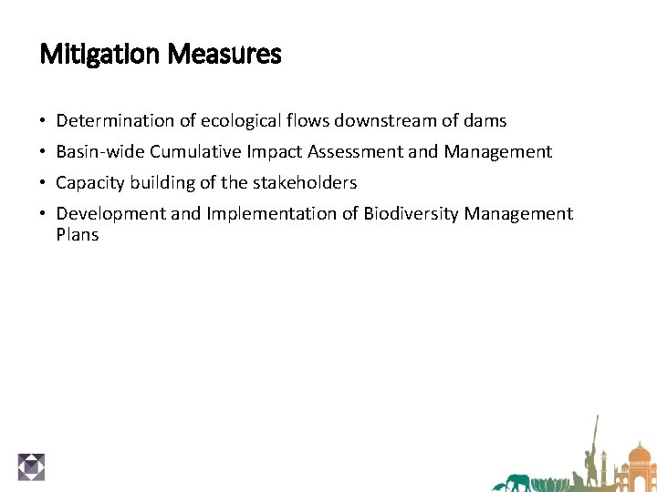 Mitigation Measures • Determination of ecological flows downstream of dams • Basin-wide Cumulative Impact