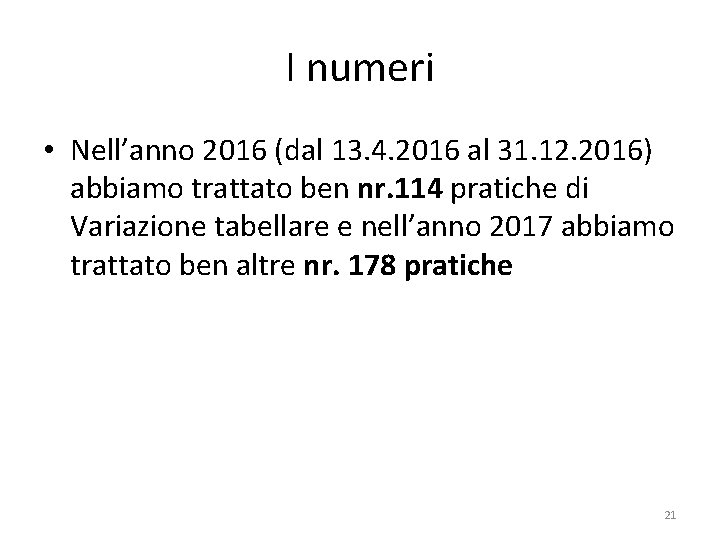 I numeri • Nell’anno 2016 (dal 13. 4. 2016 al 31. 12. 2016) abbiamo