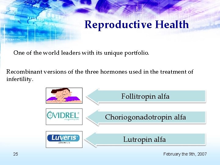 Reproductive Health One of the world leaders with its unique portfolio. Recombinant versions of