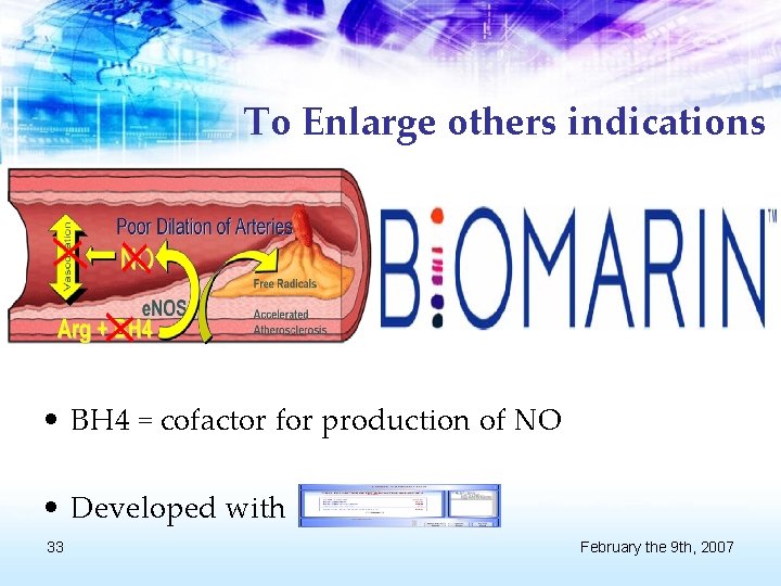 To Enlarge others indications • BH 4 = cofactor for production of NO •