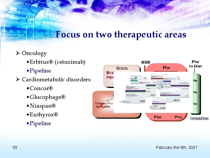 Focus on two therapeutic areas Ø Oncology • Erbitux® (cetuximab) • Pipeline Ø Cardiometabolic