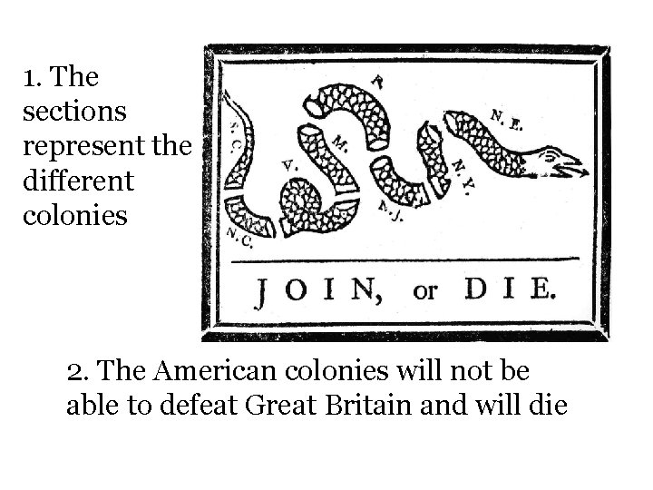 1. The sections represent the different colonies 2. The American colonies will not be