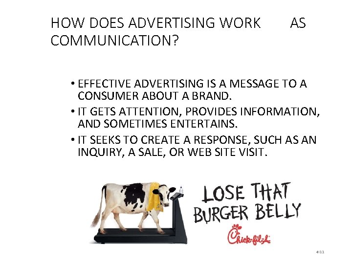 HOW DOES ADVERTISING WORK COMMUNICATION? AS • EFFECTIVE ADVERTISING IS A MESSAGE TO A