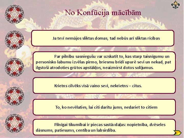 No Konfūcija mācībām Ja tevī nemājos sliktas domas, tad nebūs arī sliktas rīcības Par