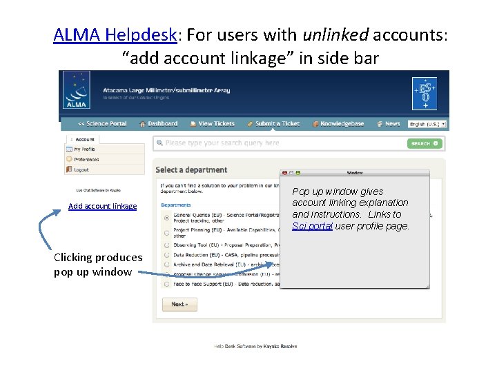 ALMA Helpdesk: For users with unlinked accounts: “add account linkage” in side bar Add