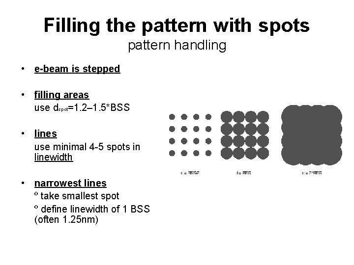 Filling the pattern with spots pattern handling • e-beam is stepped • filling areas