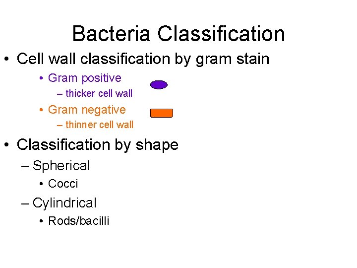 Bacteria Classification • Cell wall classification by gram stain • Gram positive – thicker