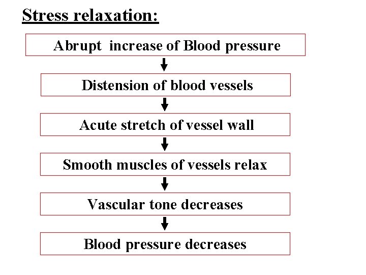 Stress relaxation: Abrupt increase of Blood pressure Distension of blood vessels Acute stretch of