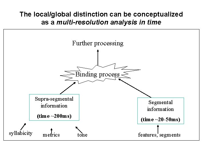 The local/global distinction can be conceptualized as a multi-resolution analysis in time Further processing