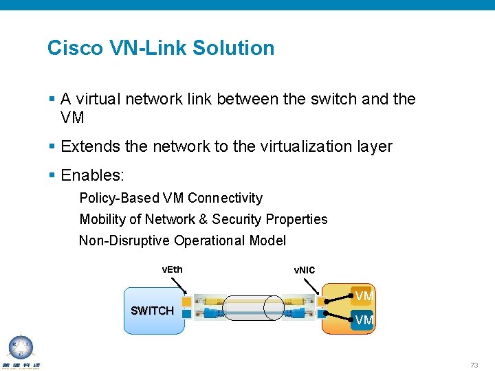 Cisco VN-Link Solution § A virtual network link between the switch and the VM