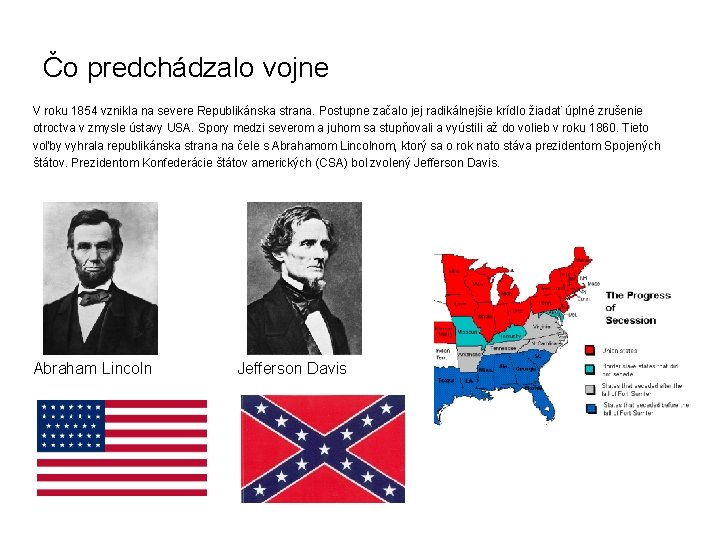 Čo predchádzalo vojne V roku 1854 vznikla na severe Republikánska strana. Postupne začalo jej