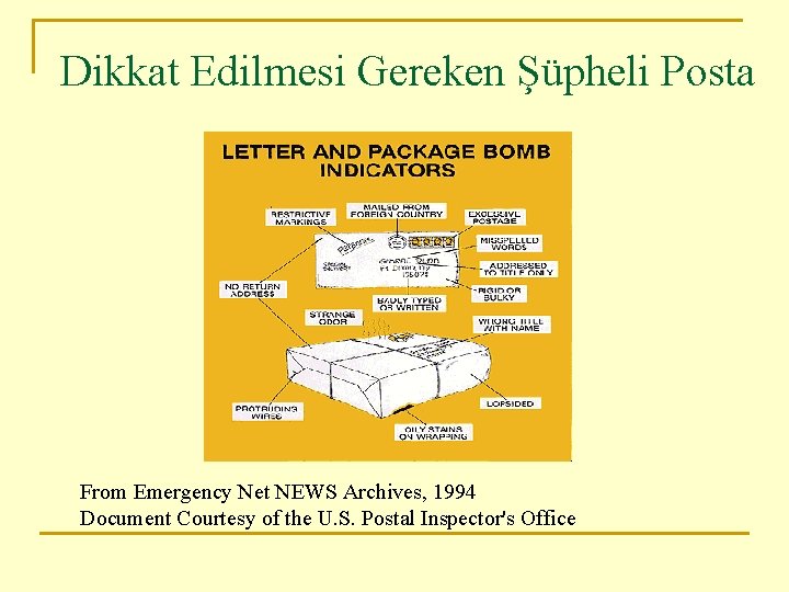 Dikkat Edilmesi Gereken Şüpheli Posta From Emergency Net NEWS Archives, 1994 Document Courtesy of