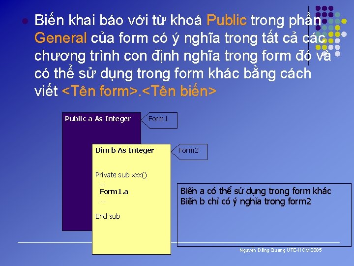 l Biến khai báo với từ khoá Public trong phần General của form có