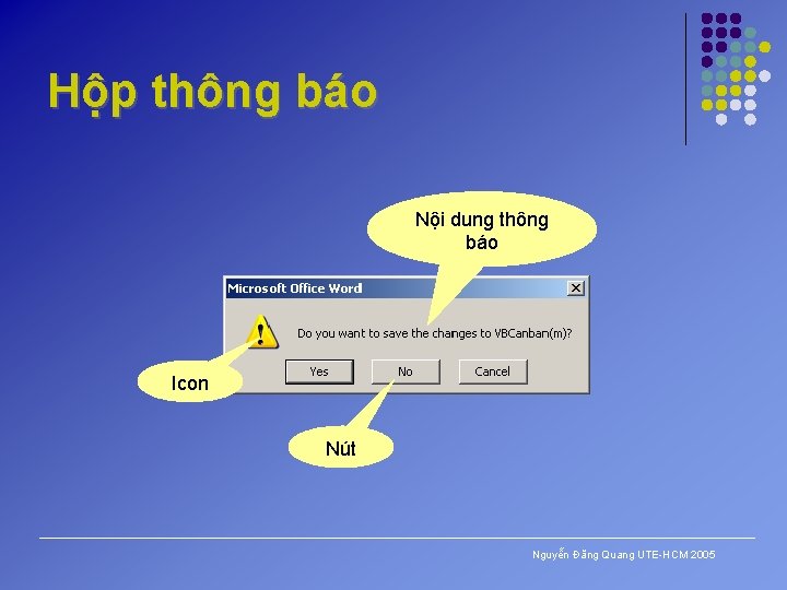 Hộp thông báo Nội dung thông báo Icon Nút Nguyễn Đăng Quang UTE-HCM 2005