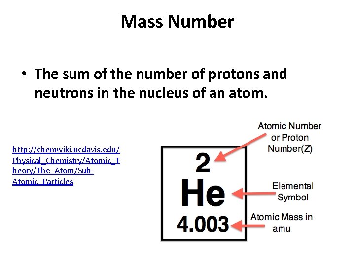 Mass Number • The sum of the number of protons and neutrons in the