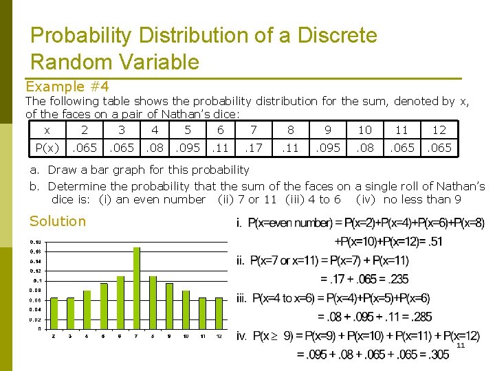 Probability Distribution of a Discrete Random Variable Example #4 The following table shows the