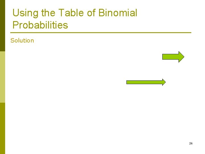 Using the Table of Binomial Probabilities Solution 26 