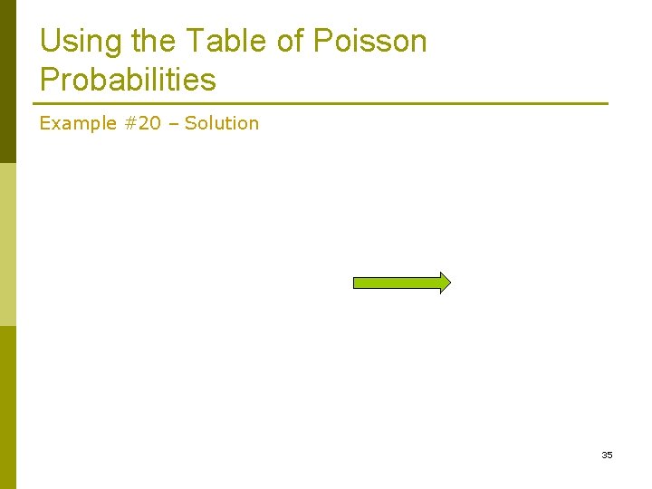 Using the Table of Poisson Probabilities Example #20 – Solution 35 
