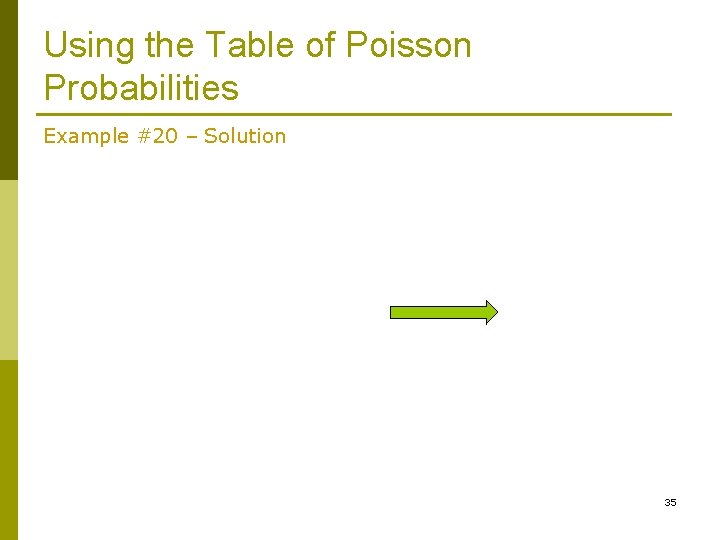 Using the Table of Poisson Probabilities Example #20 – Solution 35 Using the Table of Poisson Probabilities Example #20 – Solution 35