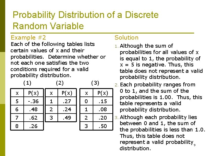 Probability Distribution of a Discrete Random Variable Example #2 Each of the following tables