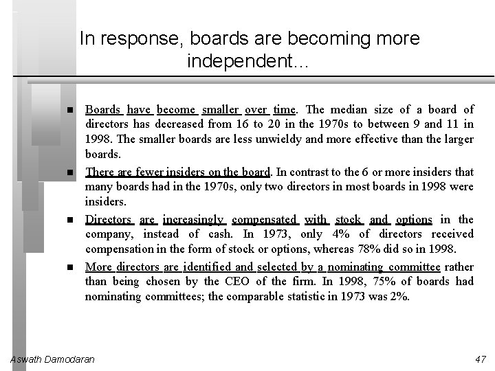In response, boards are becoming more independent… Boards have become smaller over time. The