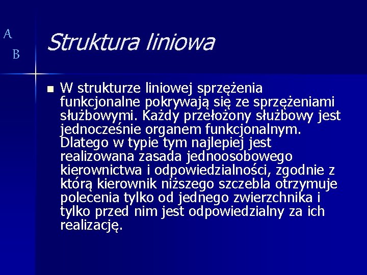 A B Struktura liniowa n W strukturze liniowej sprzężenia funkcjonalne pokrywają się ze sprzężeniami