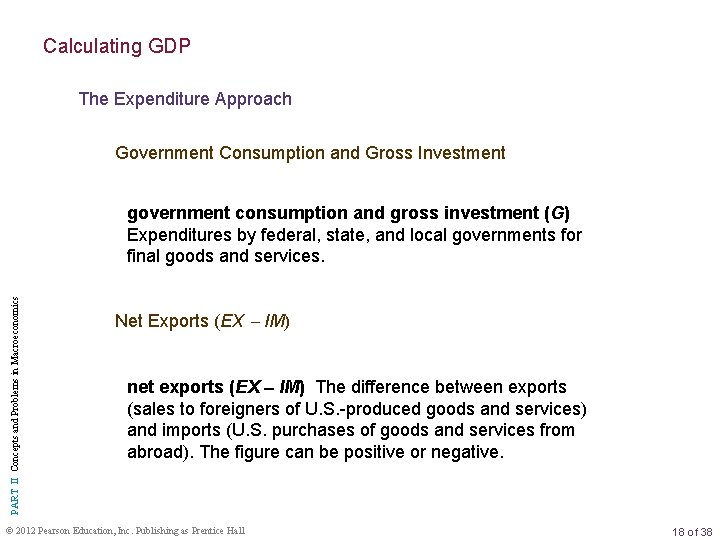 Calculating GDP The Expenditure Approach Government Consumption and Gross Investment PART II Concepts and