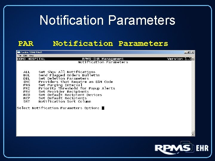Notification Parameters PAR Notification Parameters 