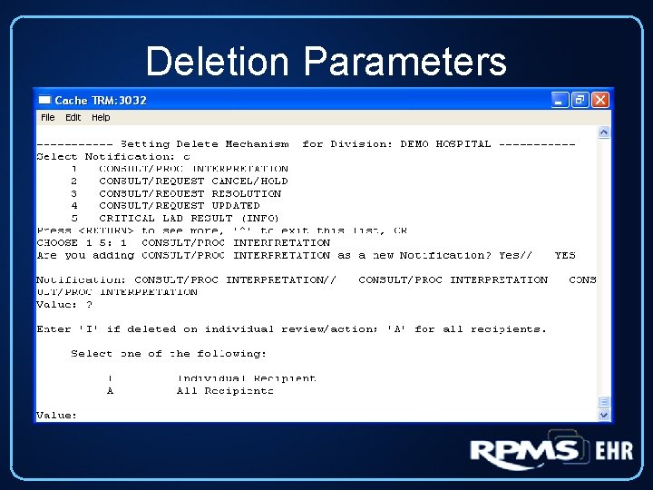 Deletion Parameters 