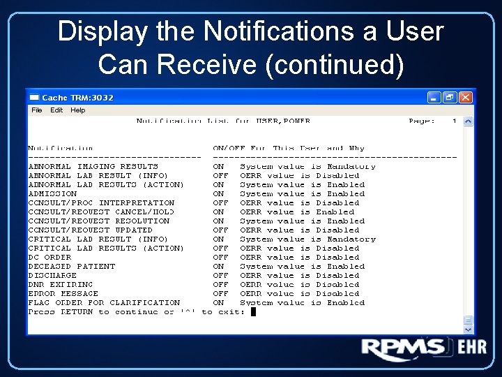 Display the Notifications a User Can Receive (continued) 