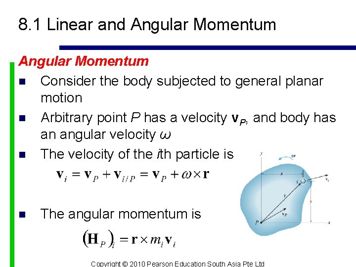 8. 1 Linear and Angular Momentum n Consider the body subjected to general planar