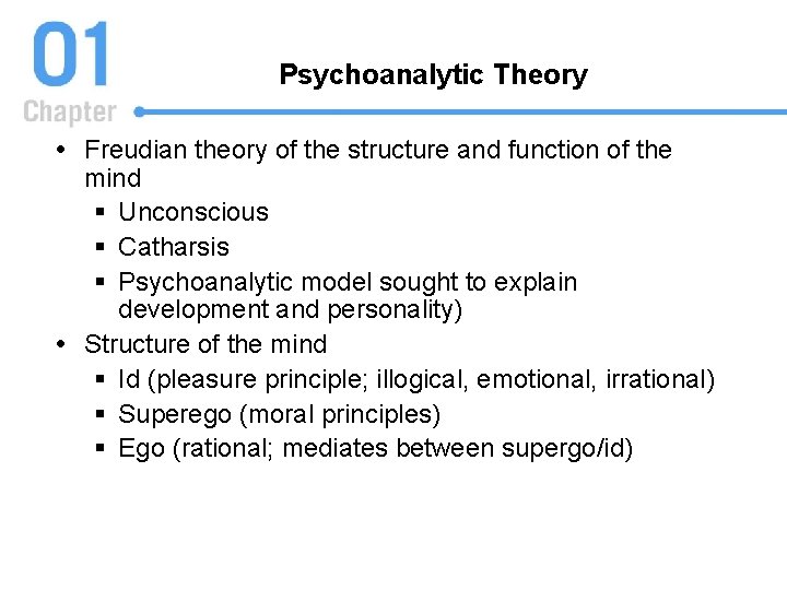 Psychoanalytic Theory Freudian theory of the structure and function of the mind § Unconscious