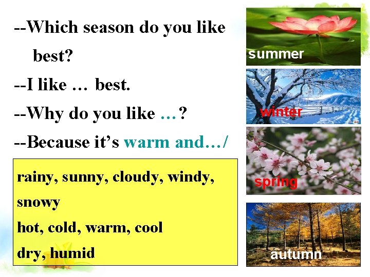 --Which season do you like best? summer --I like … best. --Why do you