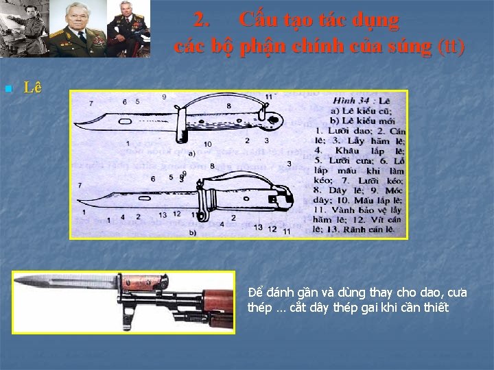 2. Cấu tạo tác dụng các bộ phận chính của súng (tt) n Lê