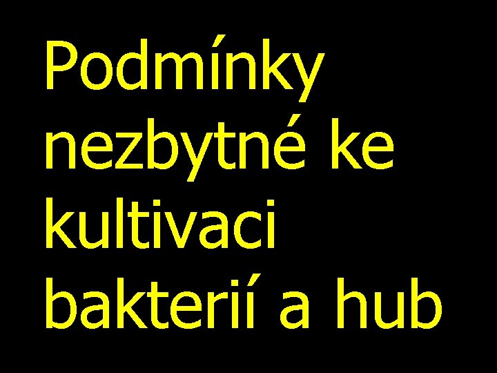 Podmínky nezbytné ke kultivaci bakterií a hub 