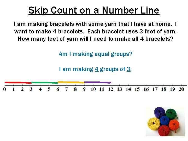 Skip Count on a Number Line I am making bracelets with some yarn that