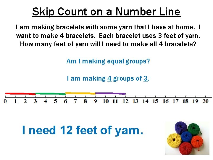 Skip Count on a Number Line I am making bracelets with some yarn that