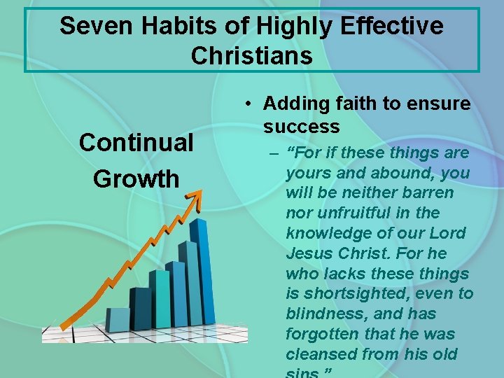 Seven Habits of Highly Effective Christians Continual Growth • Adding faith to ensure success