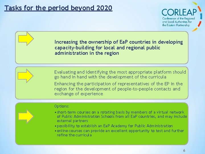 Tasks for the period beyond 2020 Increasing the ownership of Ea. P countries in