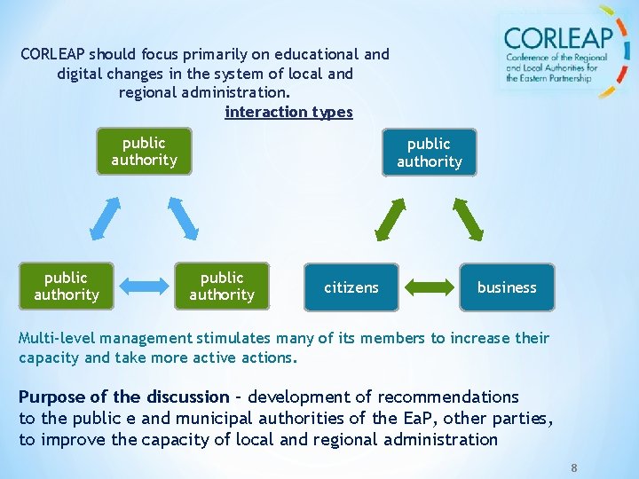 CORLEAP should focus primarily on educational and digital changes in the system of local