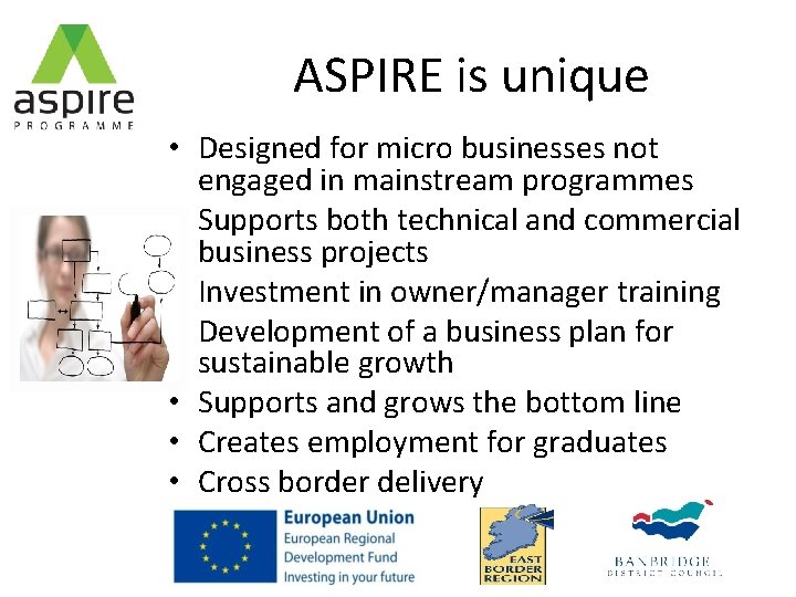 ASPIRE is unique • Designed for micro businesses not engaged in mainstream programmes •