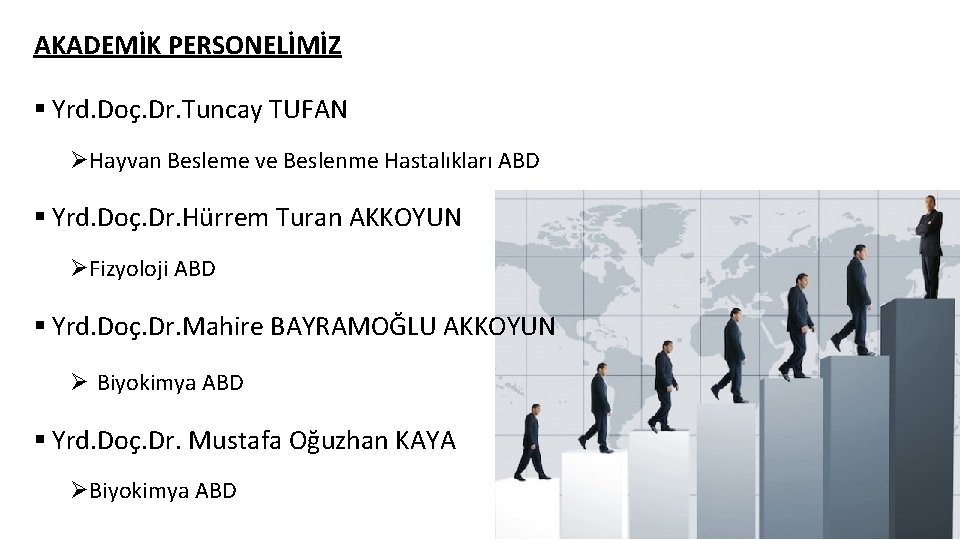 AKADEMİK PERSONELİMİZ § Yrd. Doç. Dr. Tuncay TUFAN ØHayvan Besleme ve Beslenme Hastalıkları ABD