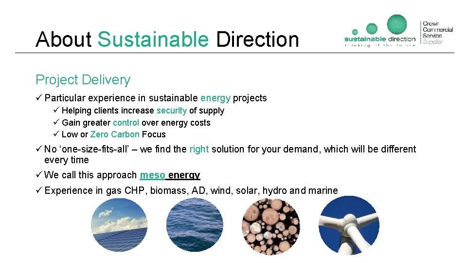 About Sustainable Direction Project Delivery ü Particular experience in sustainable energy projects ü Helping