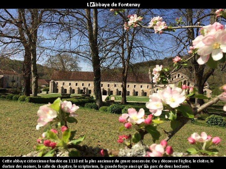 L� 'Abbaye de Fontenay Cette abbaye cistercienne fondée en 1118 est la plus ancienne