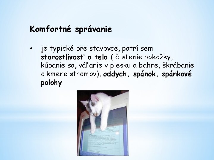 Komfortné správanie • je typické pre stavovce, patrí sem starostlivosť o telo ( čistenie